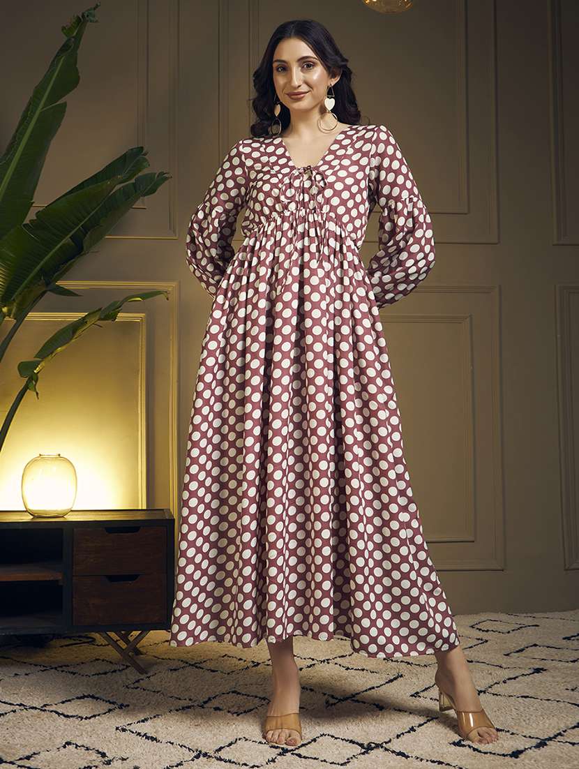 women polka dot printed puff sleeve maxi dress - 22263396 -  Standard Image - 1