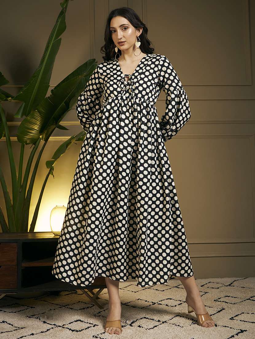 women polka dot printed puff sleeve maxi dress - 22263397 -  Standard Image - 1