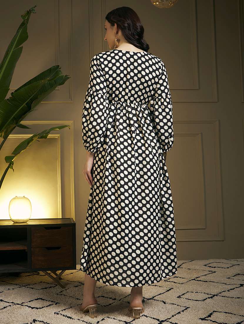 women polka dot printed puff sleeve maxi dress - 22263397 -  Standard Image - 4