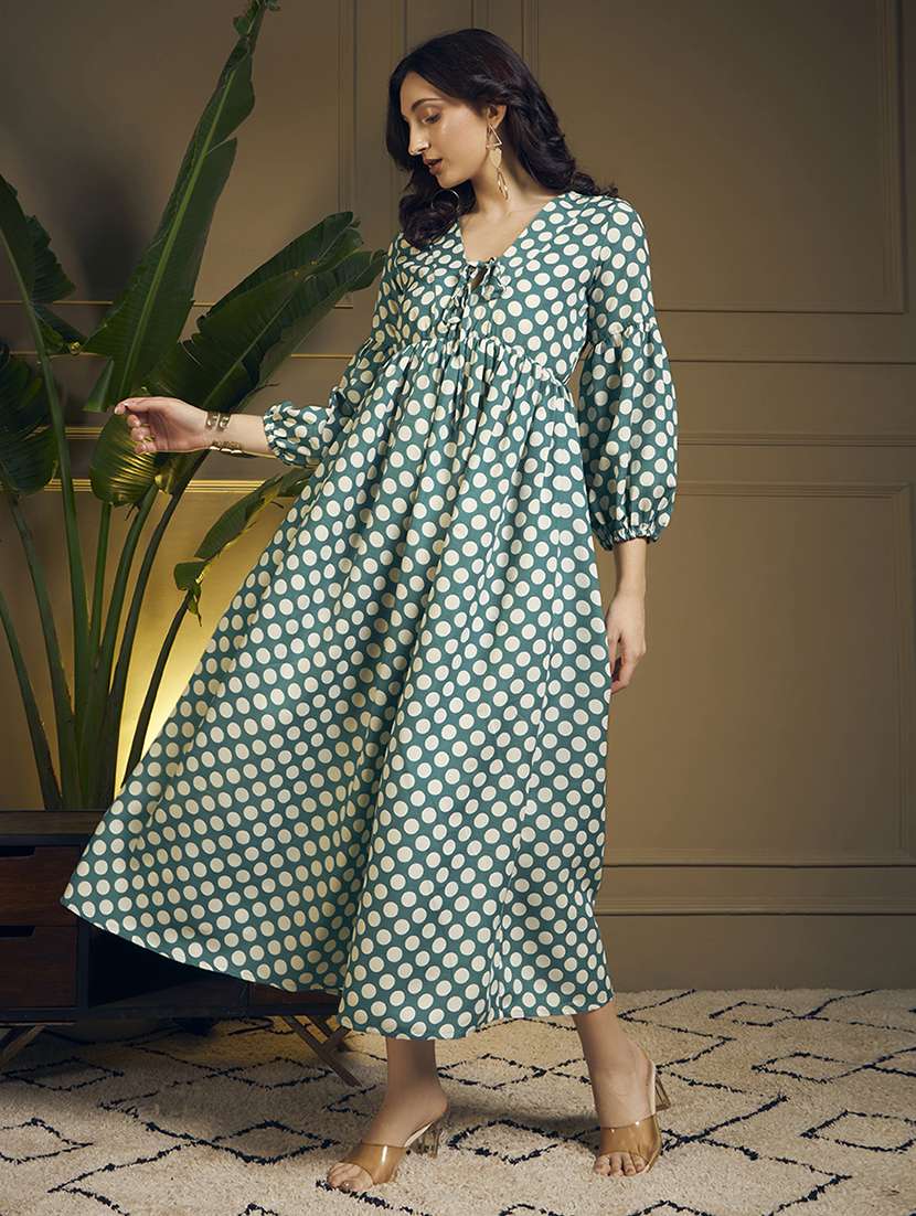 women polka dot printed puff sleeve maxi dress - 22263398 -  Standard Image - 1