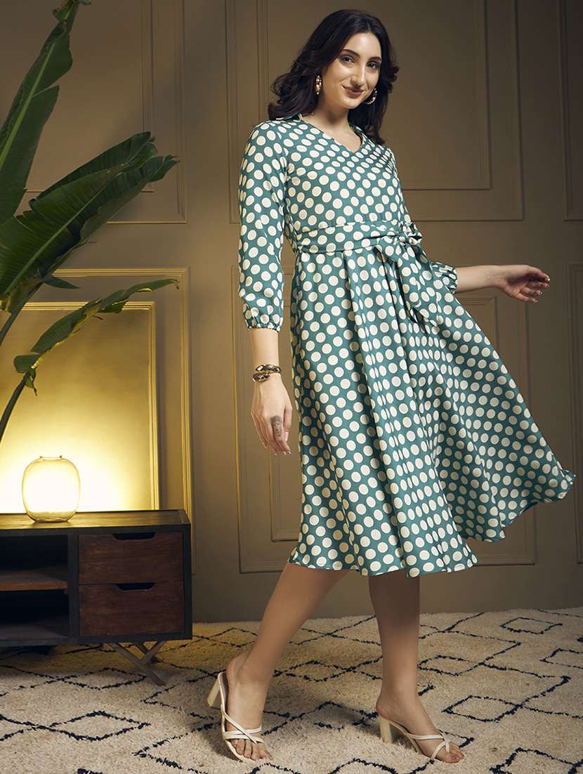 women polka dot three quarter sleeve fit & flare dress - 22263401 -  Standard Image - 4