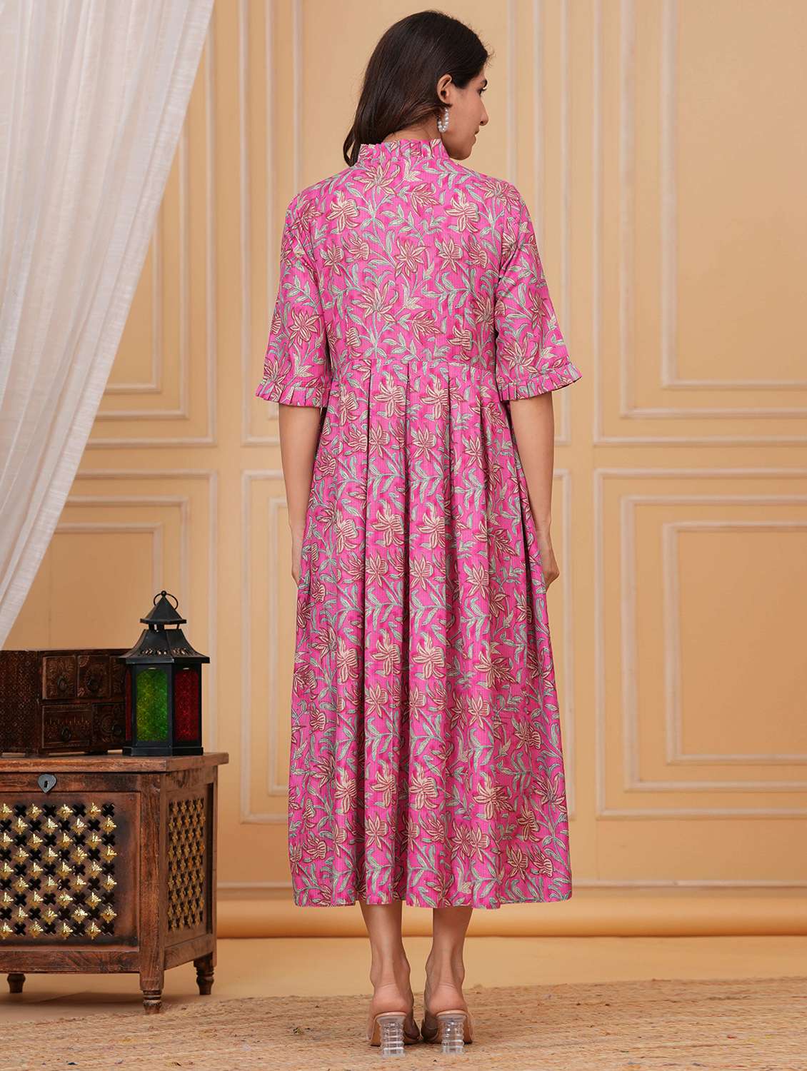women floral three quarter sleeve fit & flare ethnic dress - 22263402 -  Standard Image - 4