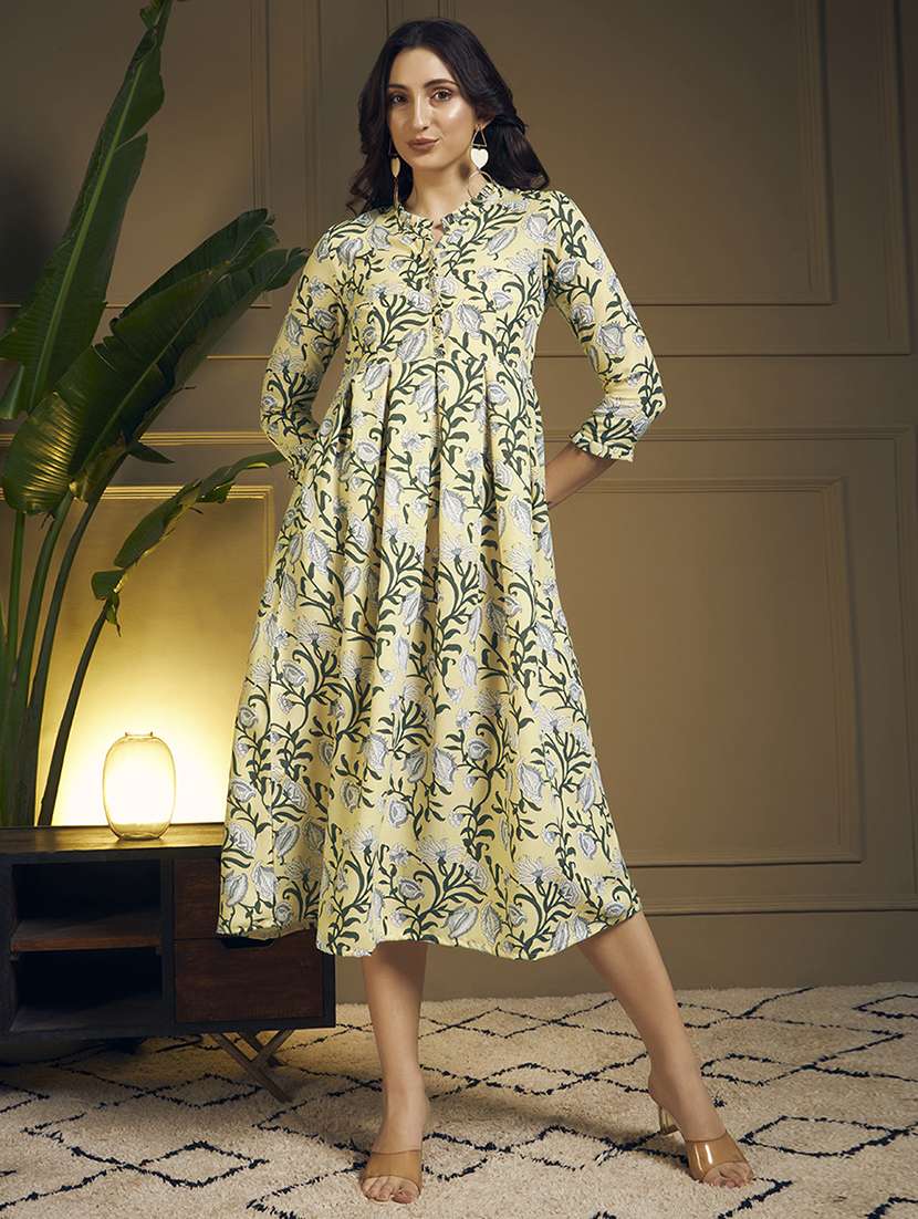 women floral three quarter sleeve fit & flare ethnic dress - 22263403 -  Standard Image - 1