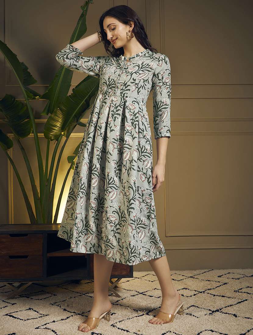 women floral three quarter sleeve fit & flare ethnic dress - 22263404 -  Standard Image - 1