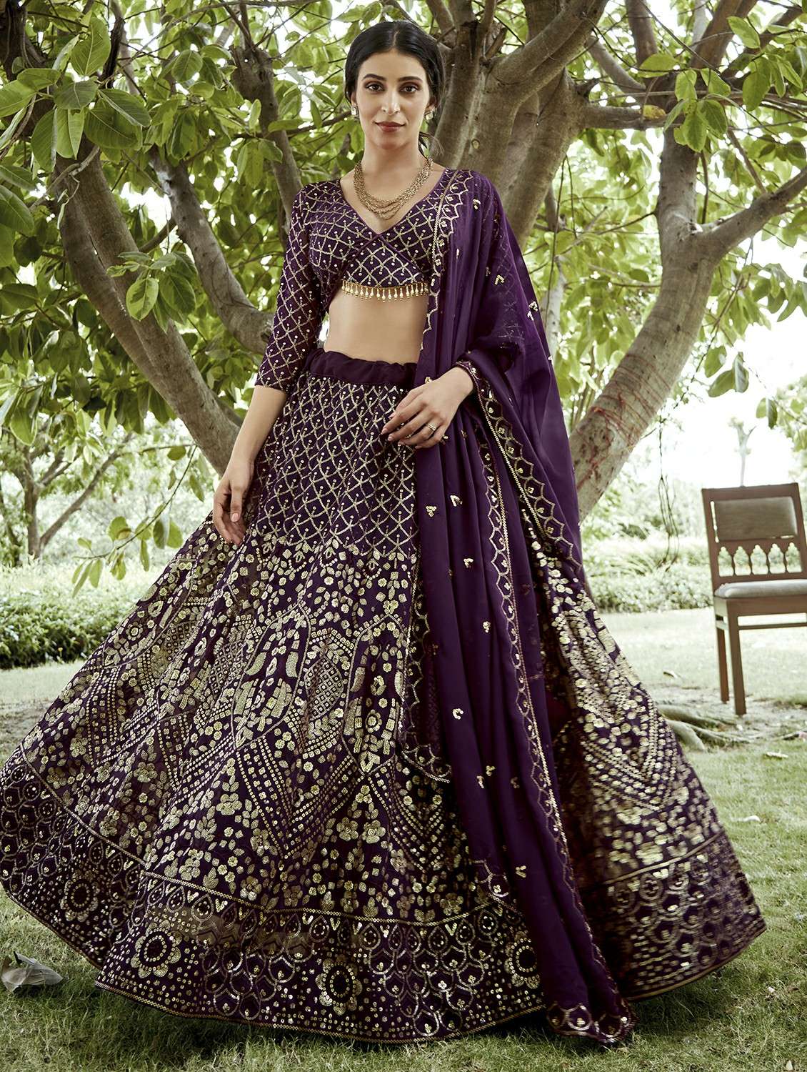 women solid with work semi stitched flared lehenga