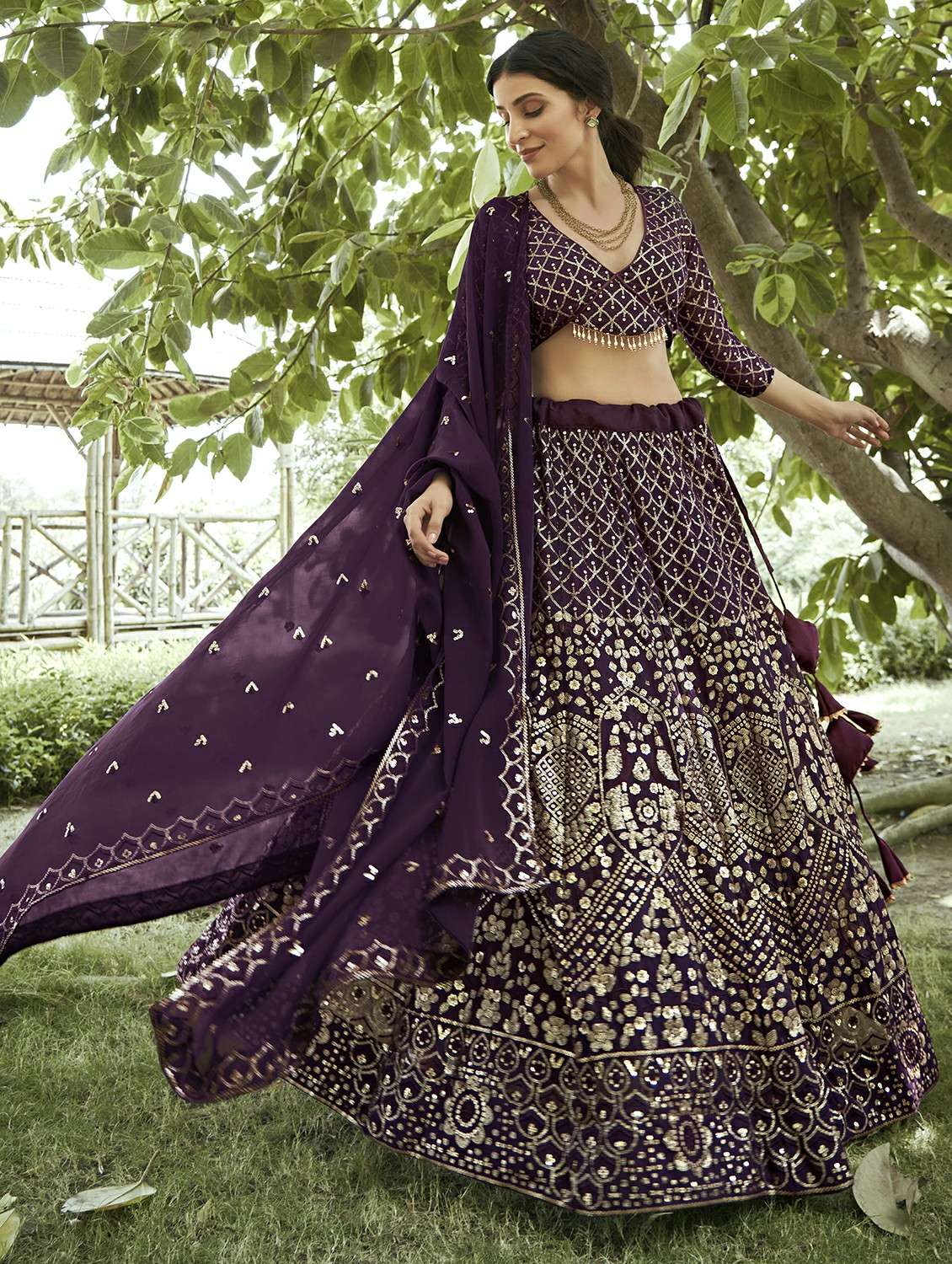 women solid with work semi stitched flared lehenga - 22263471 -  Standard Image - 1