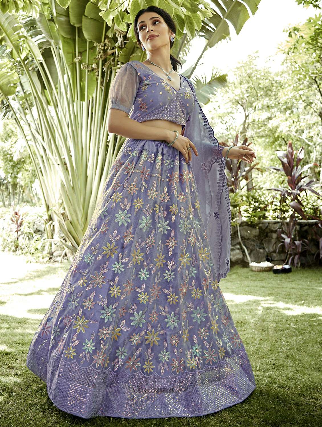 women solid with work semi stitched flared lehenga - 22263473 -  Standard Image - 1