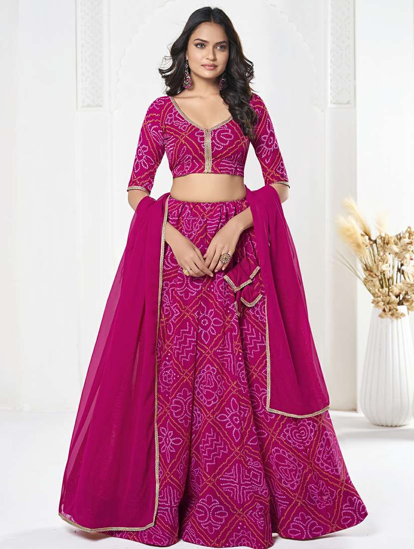 women bandhani semi stitched flared lehenga