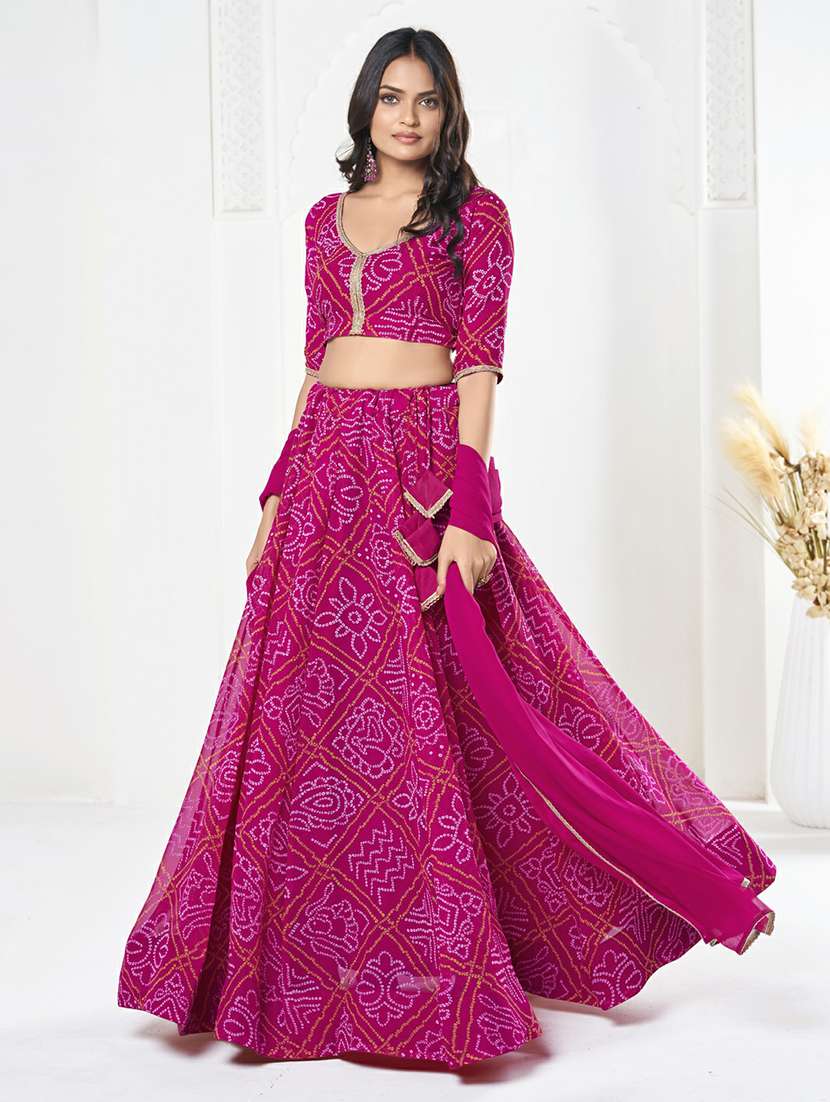 women bandhani semi stitched flared lehenga - 22263480 -  Standard Image - 1