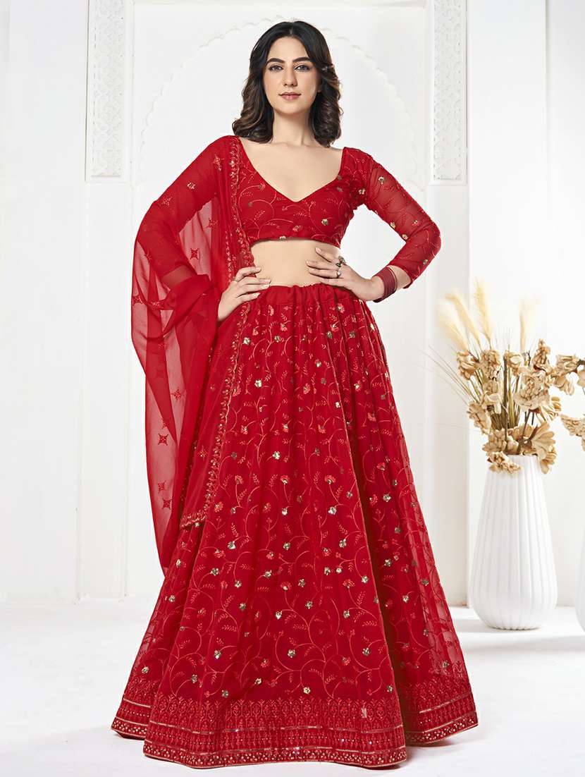 women solid with work semi stitched flared lehenga