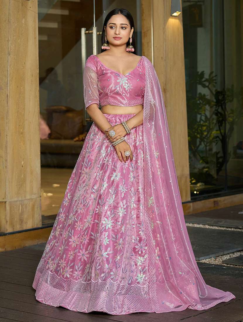 women solid with work semi stitched flared lehenga