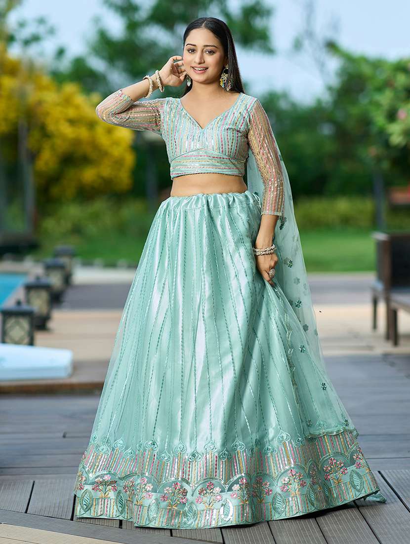 women solid with work semi stitched flared lehenga