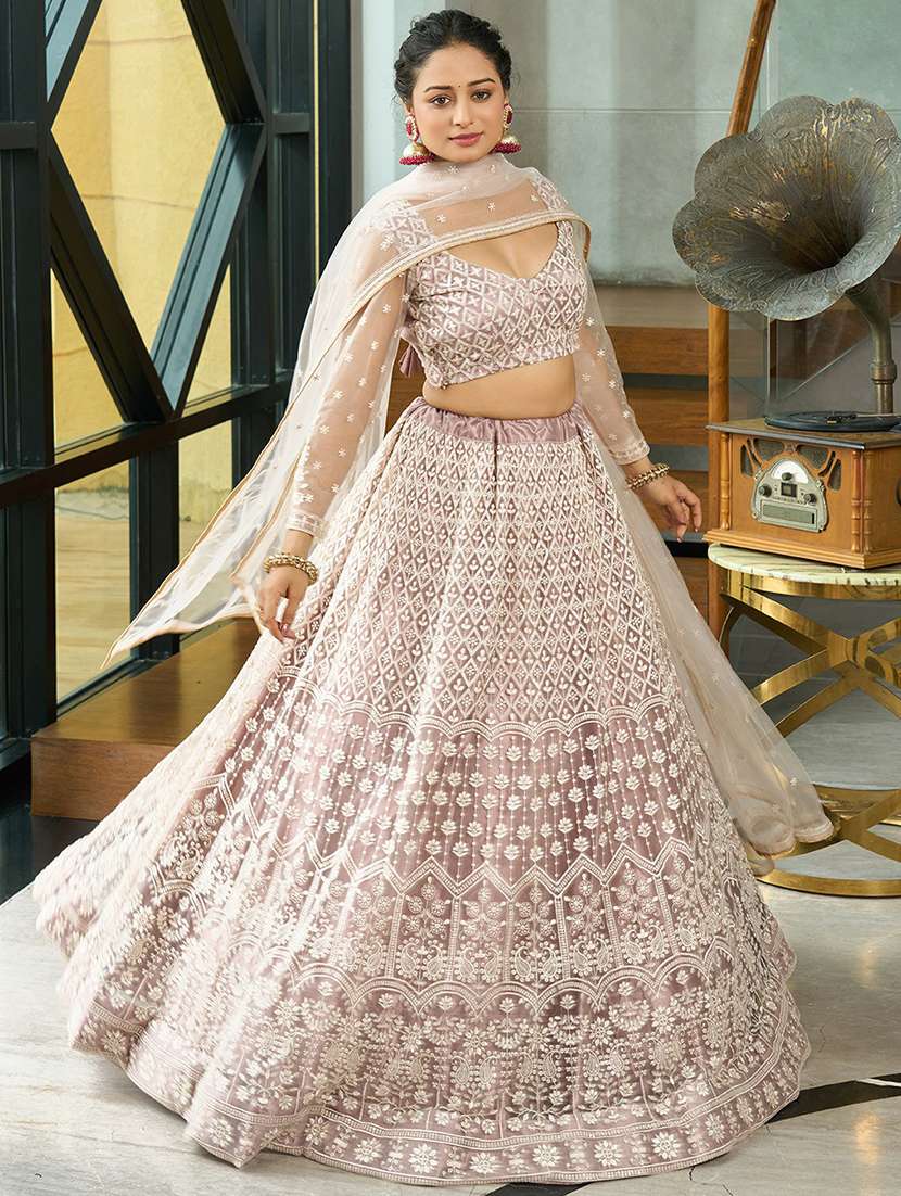 women solid with work semi stitched flared lehenga - 22263487 -  Standard Image - 1