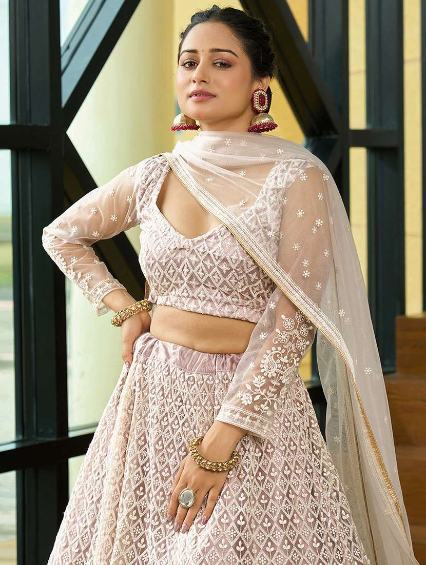 women solid with work semi stitched flared lehenga - 22263487 -  Standard Image - 4