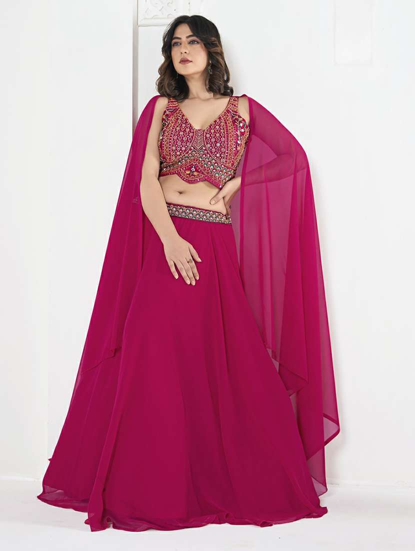 women solid semi stitched flared lehenga