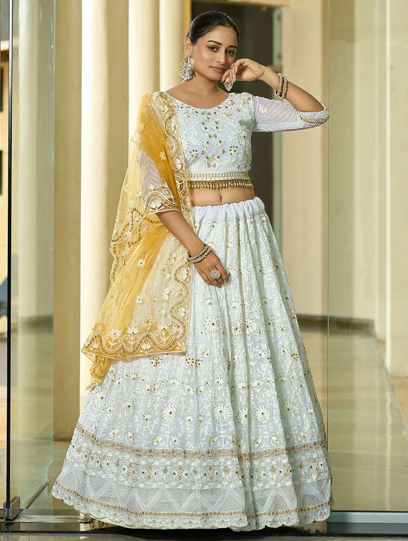 women solid with work semi stitched flared lehenga