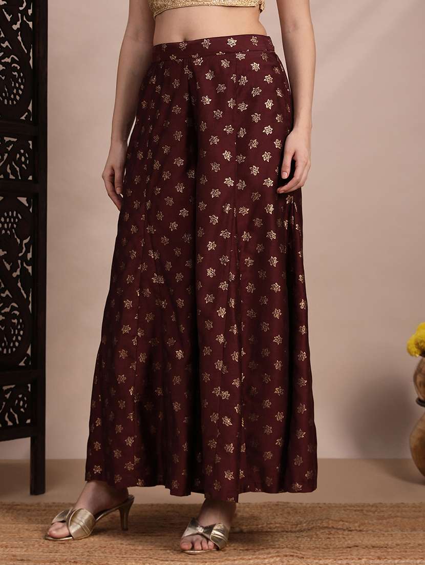 women foil print high rise flared palazzo - 22263508 -  Standard Image - 1