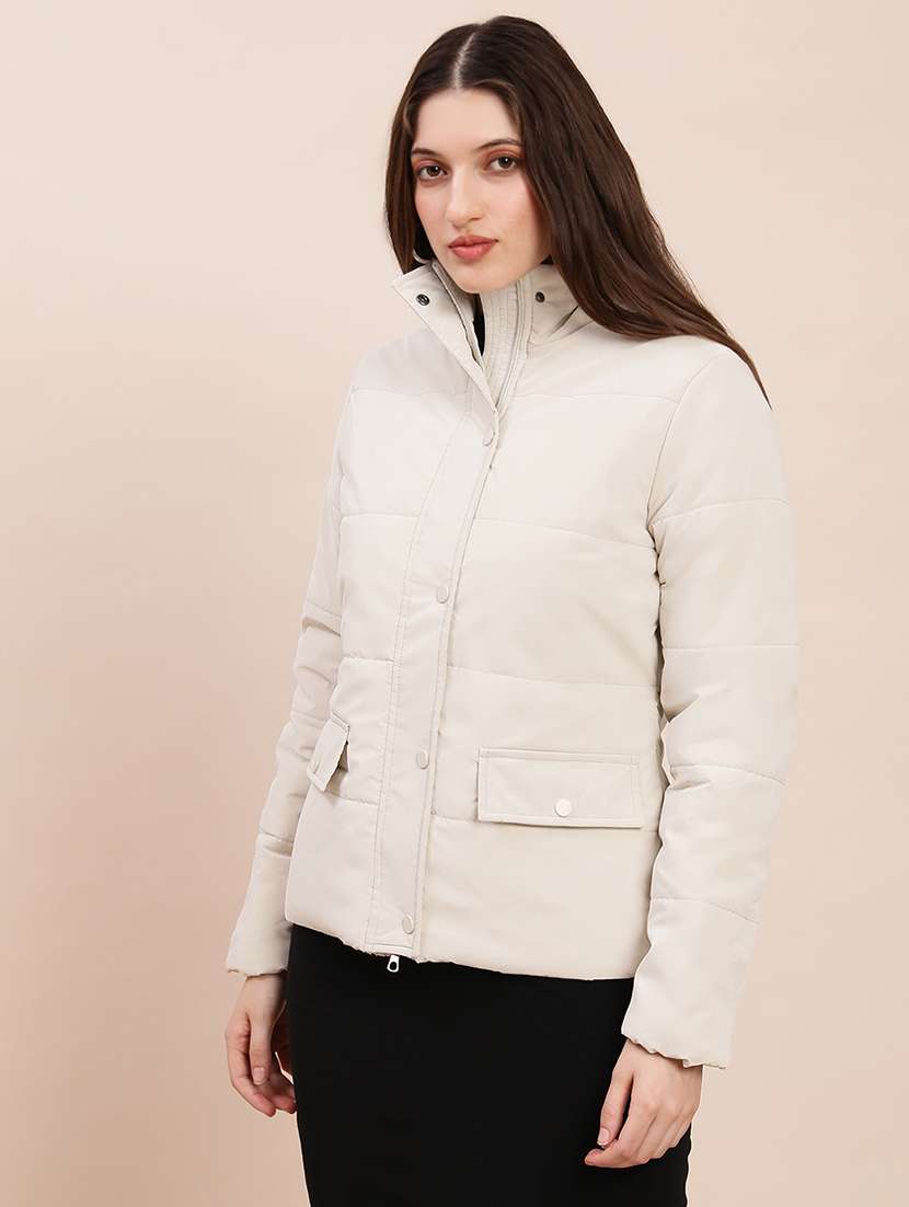 women solid long sleeve puffer jacket - 22263510 -  Standard Image - 1