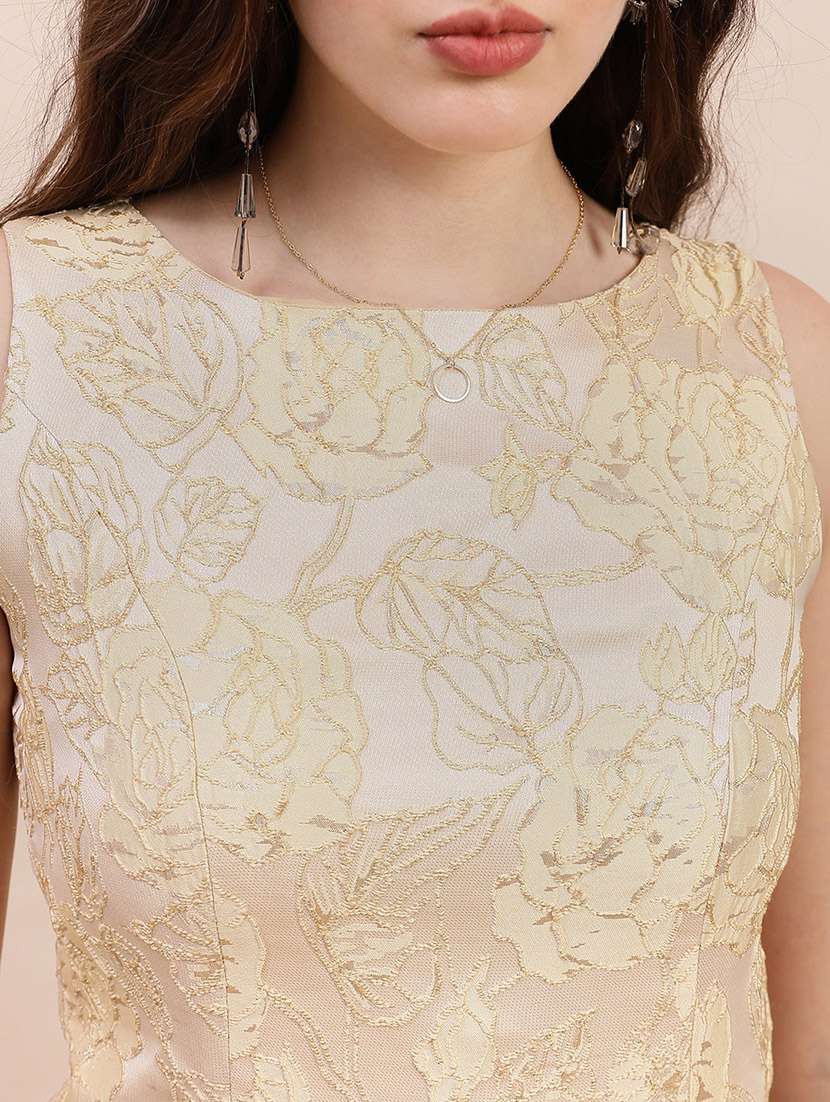 globus women gold floral self-design boat neck sleevelessmini party bodcon dress  - 22263521 -  Standard Image - 4