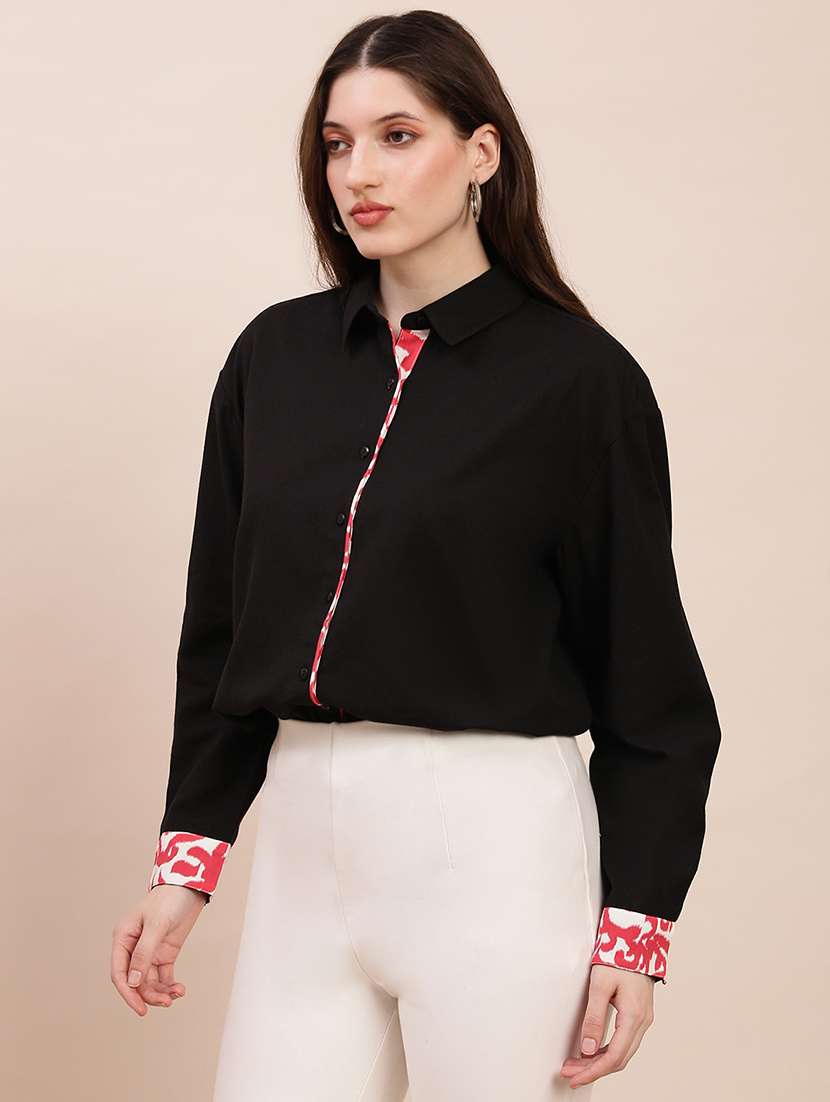 women solid collared long sleeve shirt - 22263540 -  Standard Image - 1
