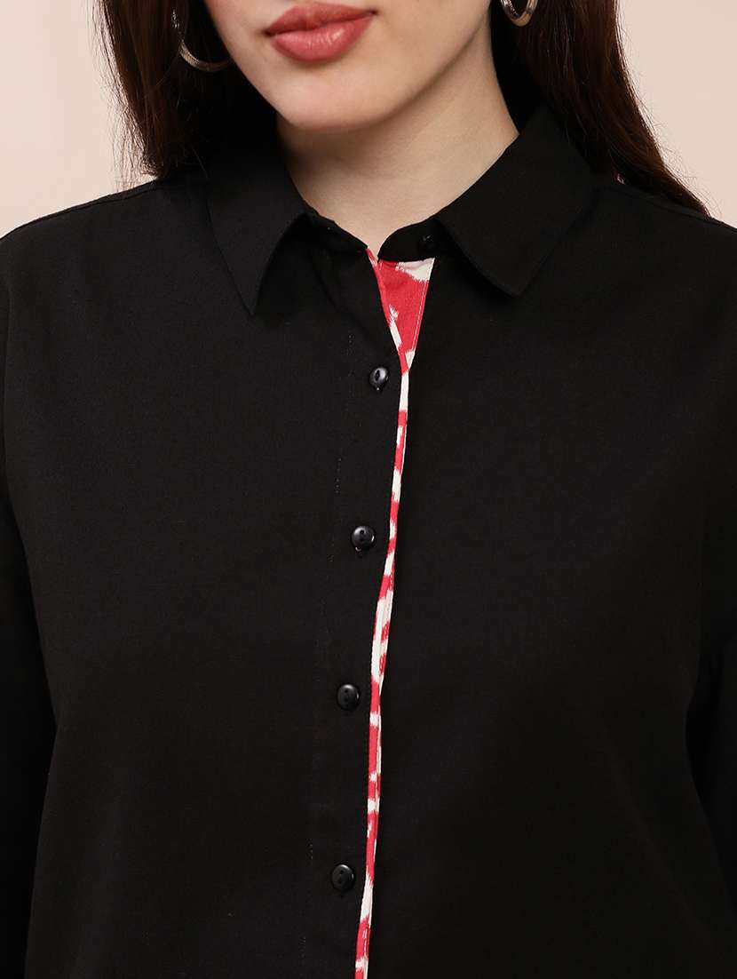 women solid collared long sleeve shirt - 22263540 -  Standard Image - 4