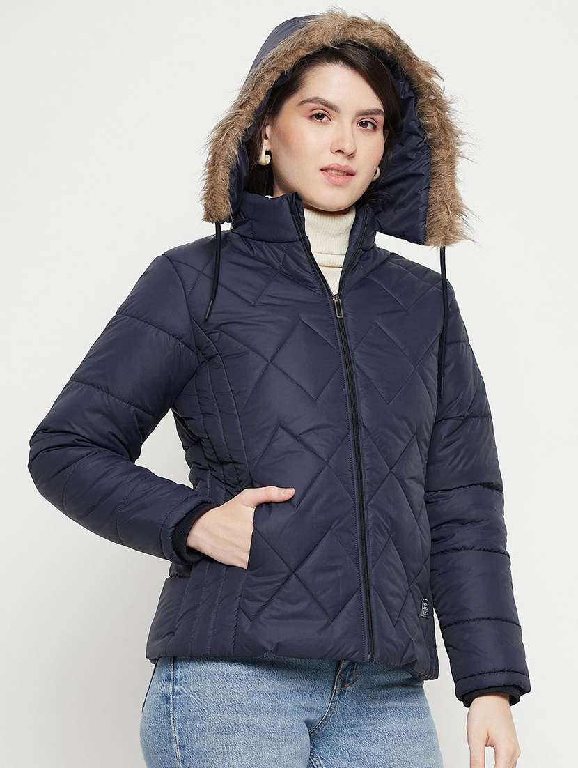 women solid long sleeve hooded quilted jacket - 22263656 -  Standard Image - 1