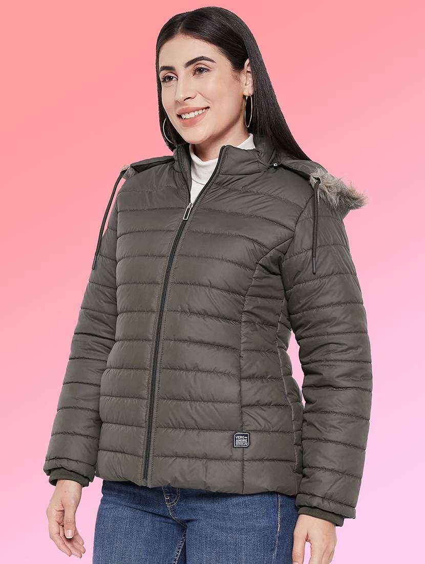 women solid long sleeve hooded quilted jacket - 22263673 -  Standard Image - 1