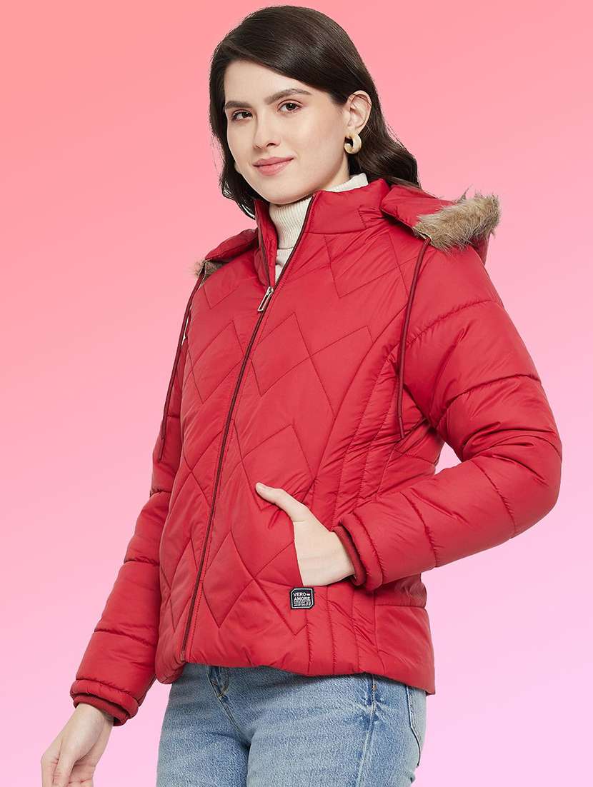 women solid long sleeve hooded quilted jacket - 22263683 -  Standard Image - 1