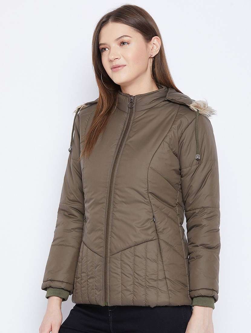 women solid long sleeve hooded quilted jacket - 22263779 -  Standard Image - 1
