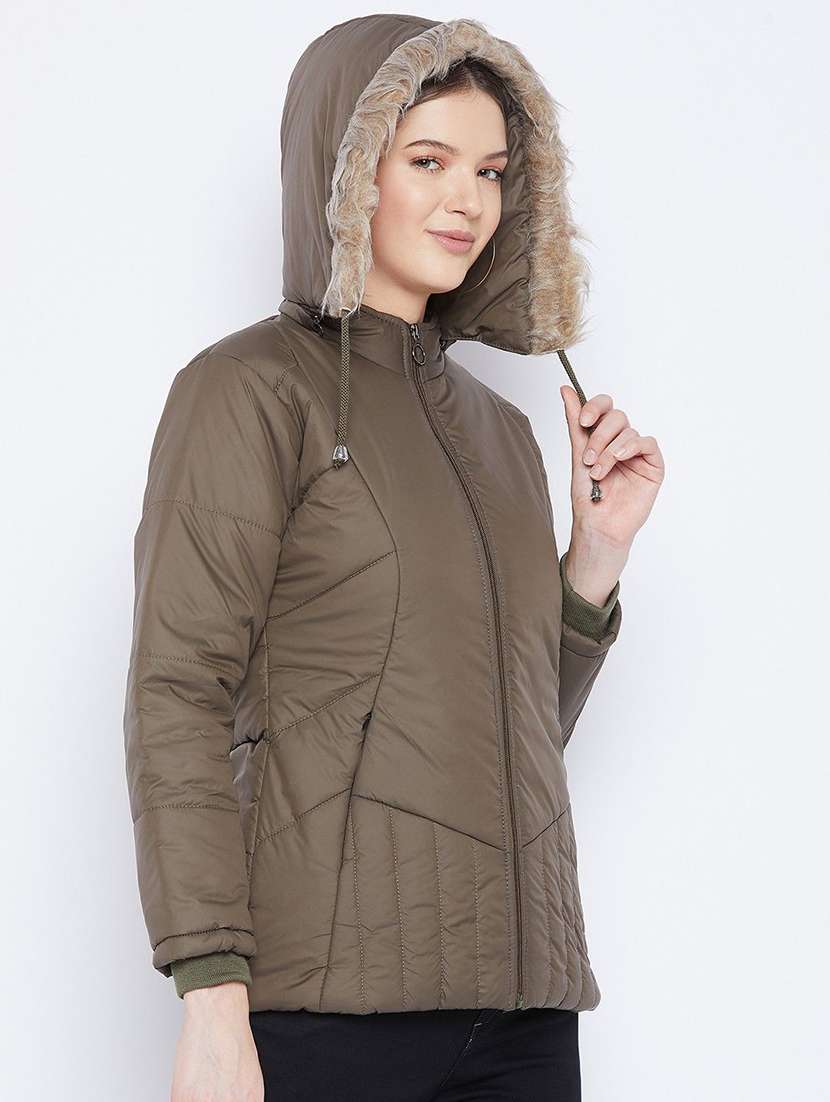 women solid long sleeve hooded quilted jacket - 22263780 -  Standard Image - 1