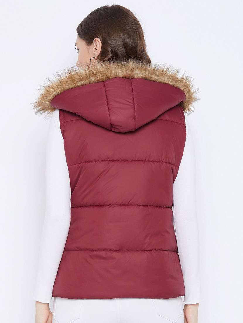 women solid sleeveless hooded quilted jacket - 22263792 -  Standard Image - 1