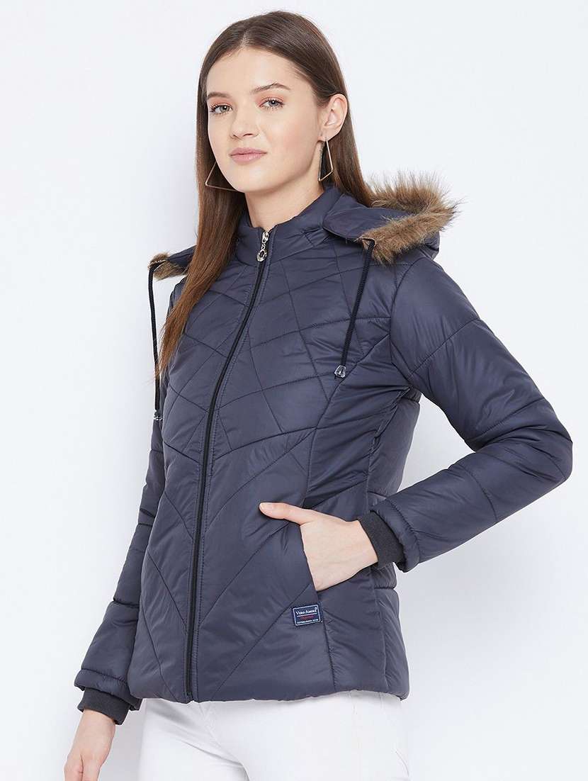 women solid long sleeve hooded quilted jacket - 22263824 -  Standard Image - 1
