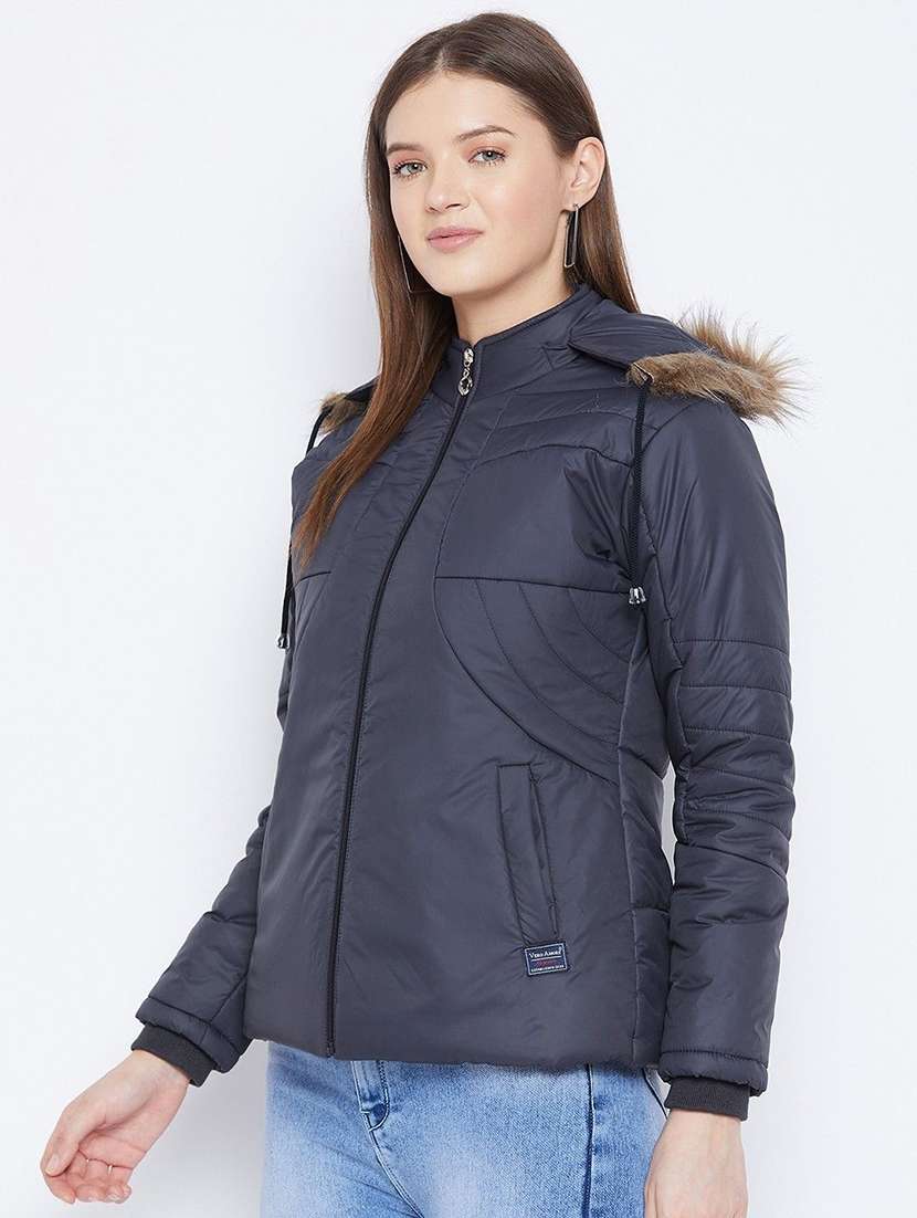 women solid long sleeve hooded quilted jacket - 22263836 -  Standard Image - 1