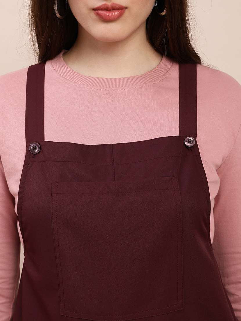 globus women wine square neck shoulder straps solid big front pocket playsuit - 22263858 -  Standard Image - 4