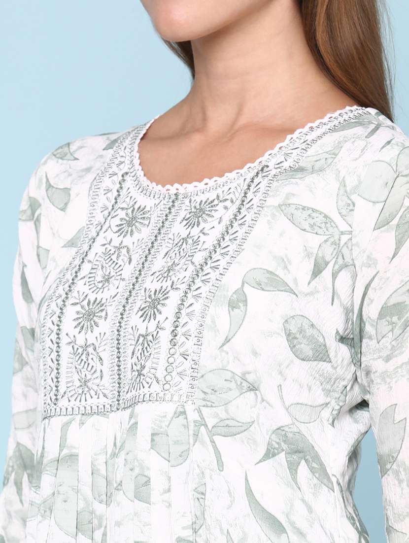 women printed three quarter sleeve flared kurta - 22263987 -  Standard Image - 1