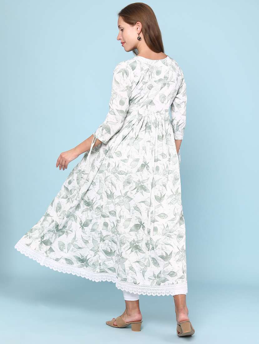 women printed three quarter sleeve flared kurta - 22263987 -  Standard Image - 4