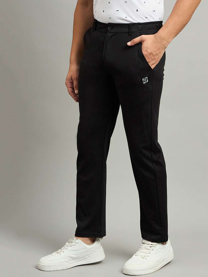 men solid mid rise regular fit track pant