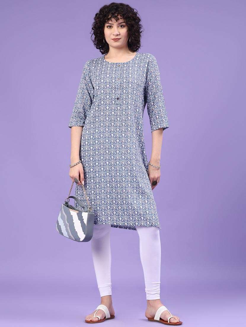 women printed three quarter sleeve straight kurta