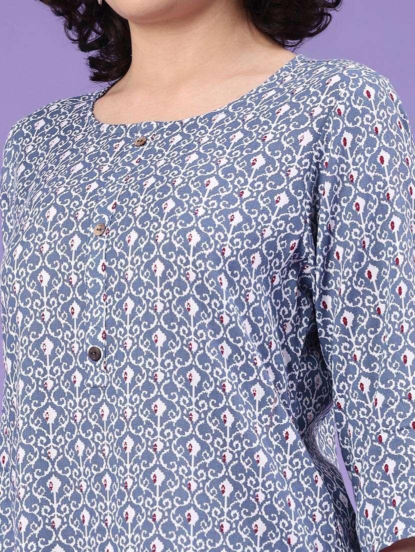 women printed three quarter sleeve straight kurta - 22264123 -  Standard Image - 1