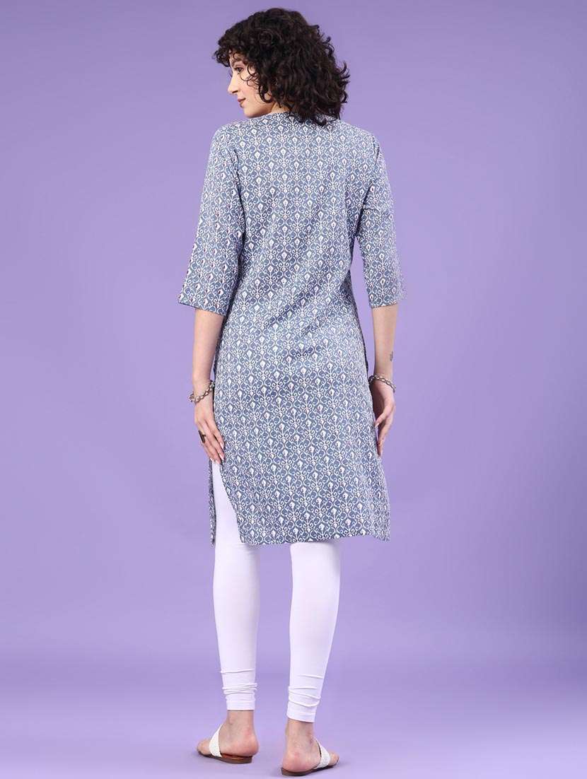 women printed three quarter sleeve straight kurta - 22264123 -  Standard Image - 4