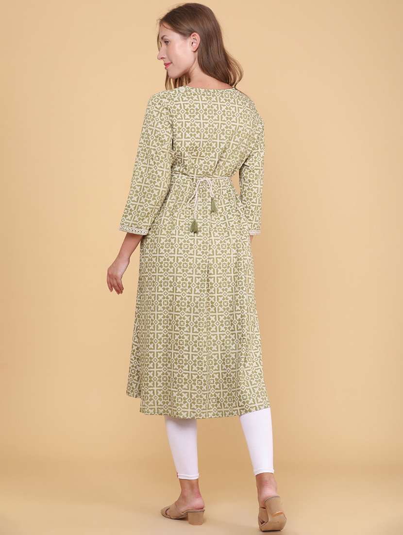 women printed three quarter sleeves a-line kurta - 22264124 -  Standard Image - 4