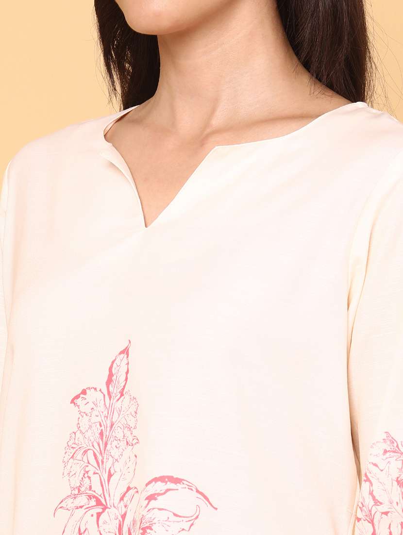women floral three quarter sleeve straight kurta - 22264129 -  Standard Image - 1
