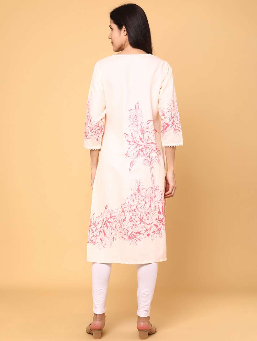 women floral three quarter sleeve straight kurta - 22264129 -  Standard Image - 4