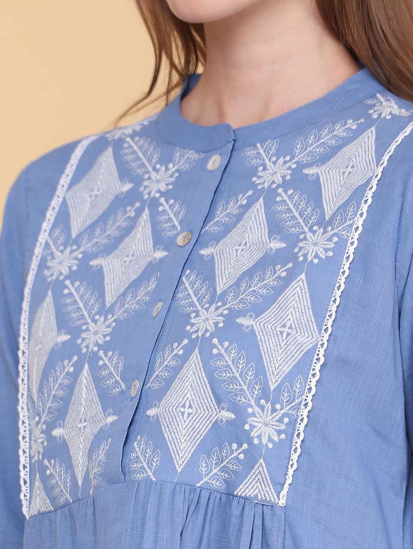 women embroidered three quarter sleeves a-line kurta - 22264133 -  Standard Image - 1