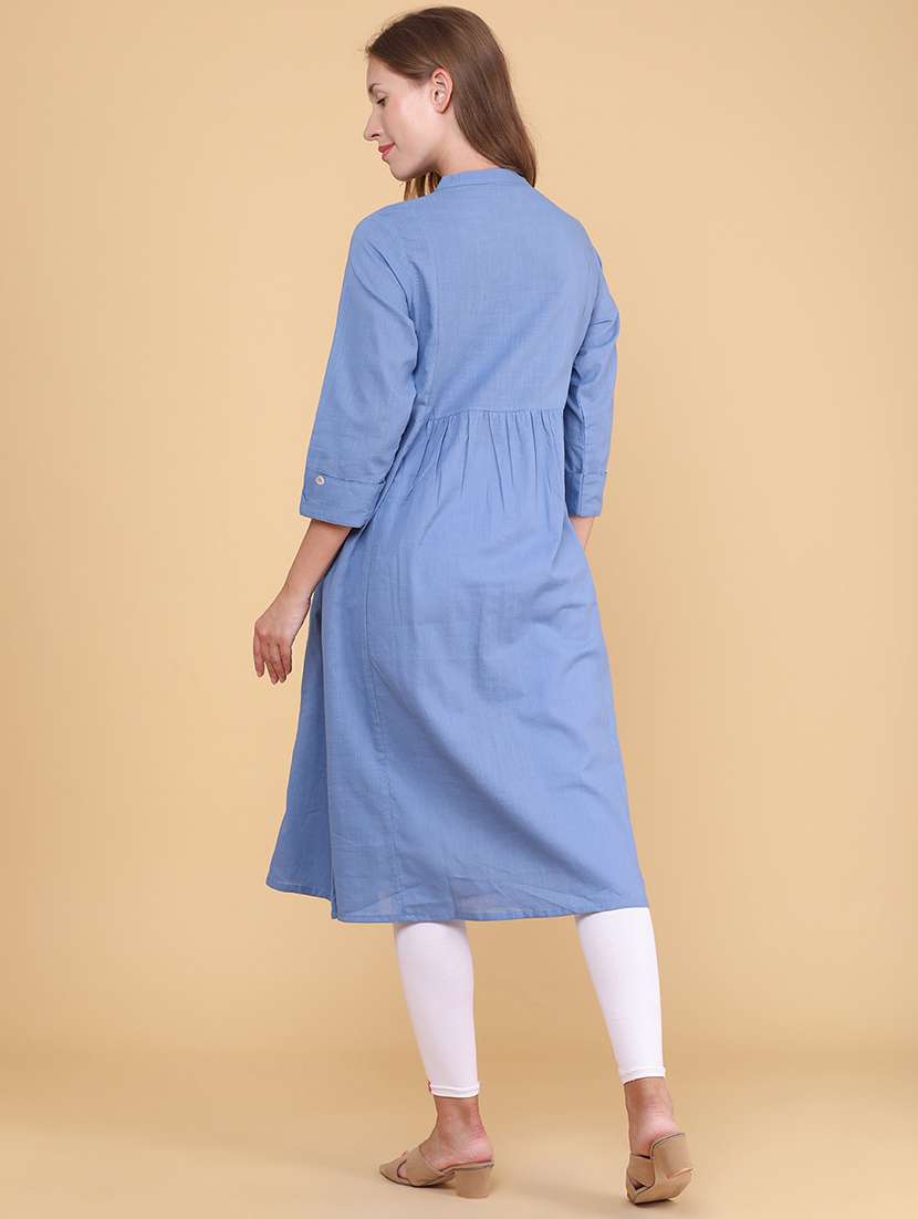 women embroidered three quarter sleeves a-line kurta - 22264133 -  Standard Image - 4
