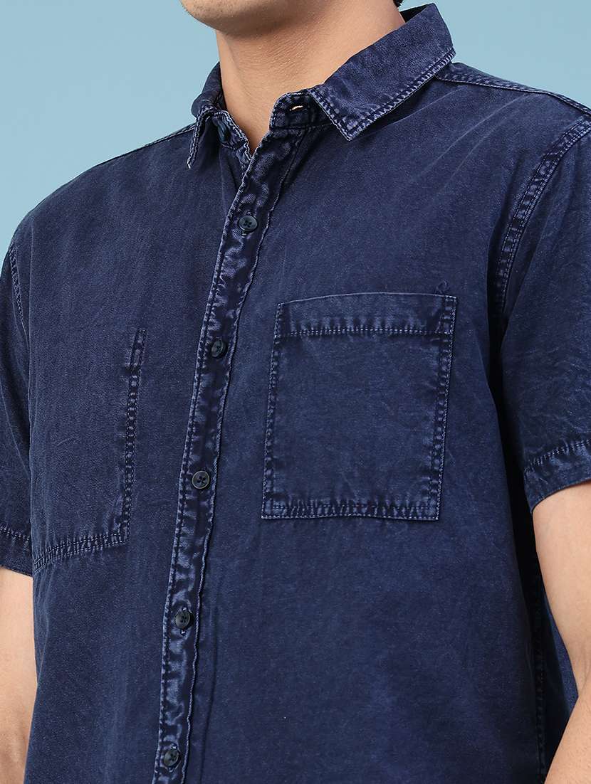 men blue cotton casual shirt - 22264160 -  Standard Image - 1