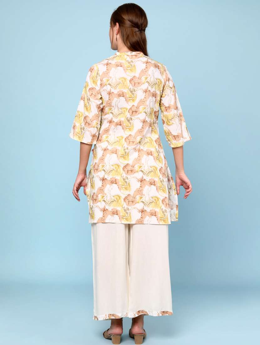 women printed three quarter sleeve kurta palazzo set - 22264199 -  Standard Image - 4