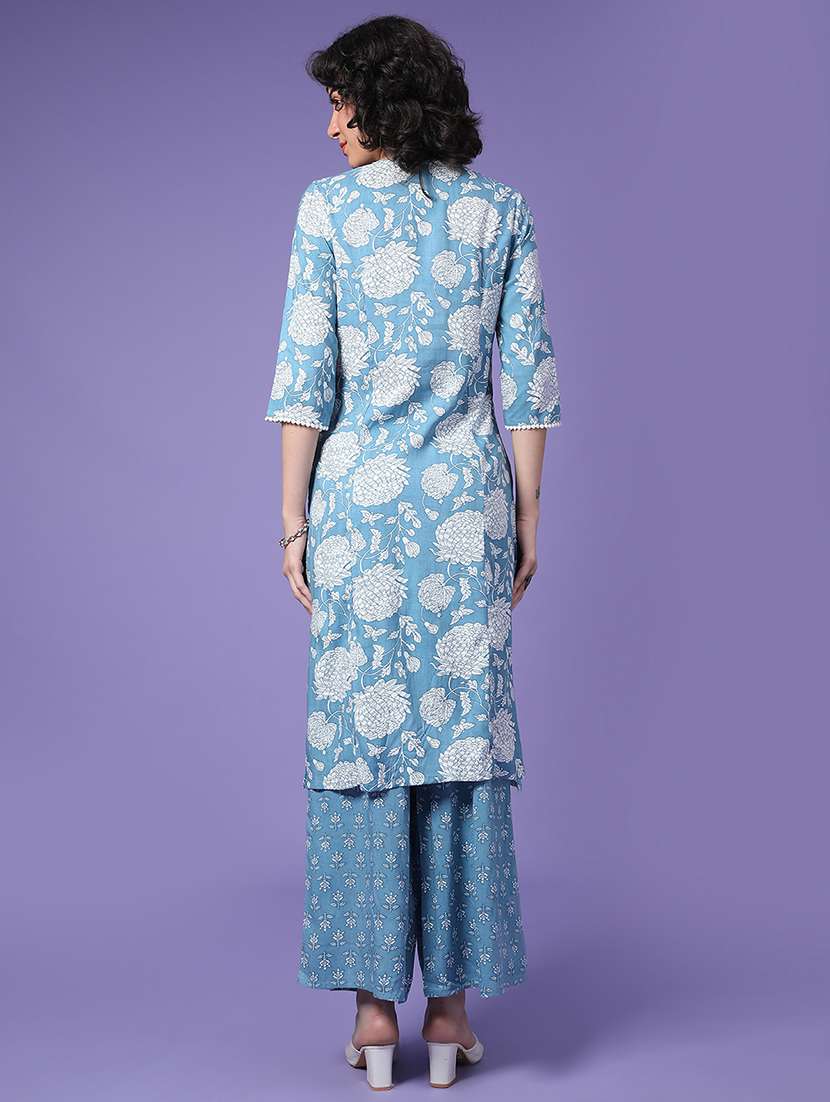 Women Floral Printed Three Quarter Sleeve Kurta Palazzo Set - 22264201 -  Standard Image - 4