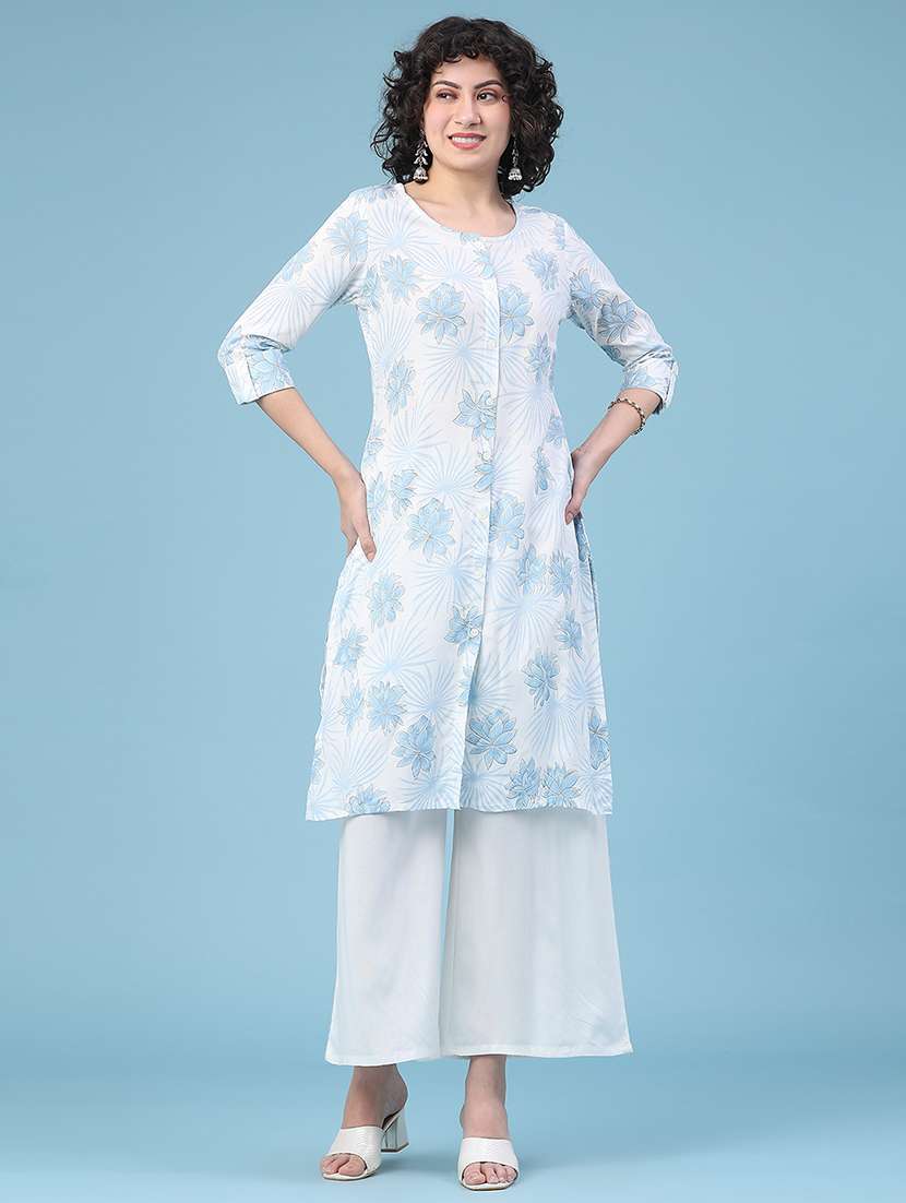 women floral three quarter sleeve kurta palazzo set - 22264203 -  Standard Image - 1