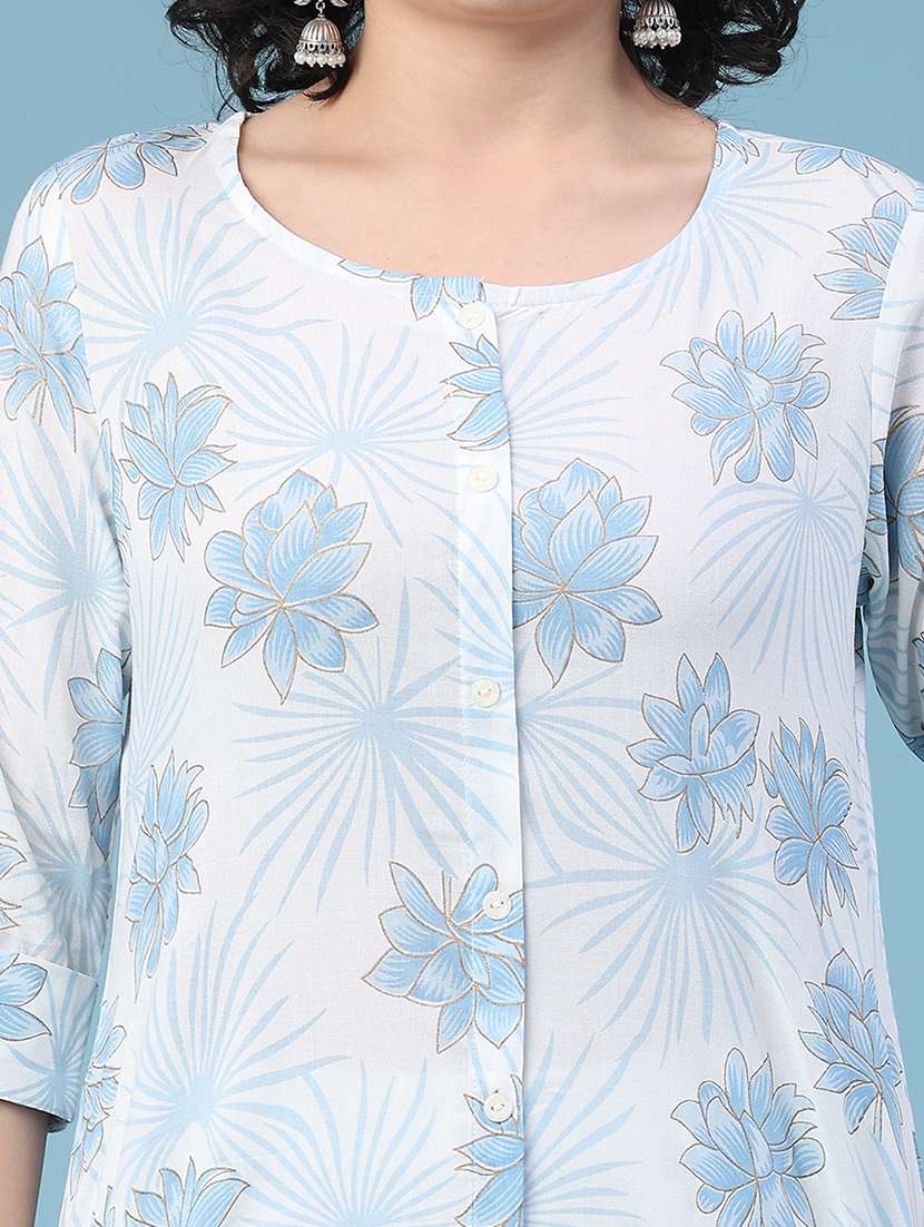 women floral three quarter sleeve kurta palazzo set - 22264203 -  Standard Image - 4
